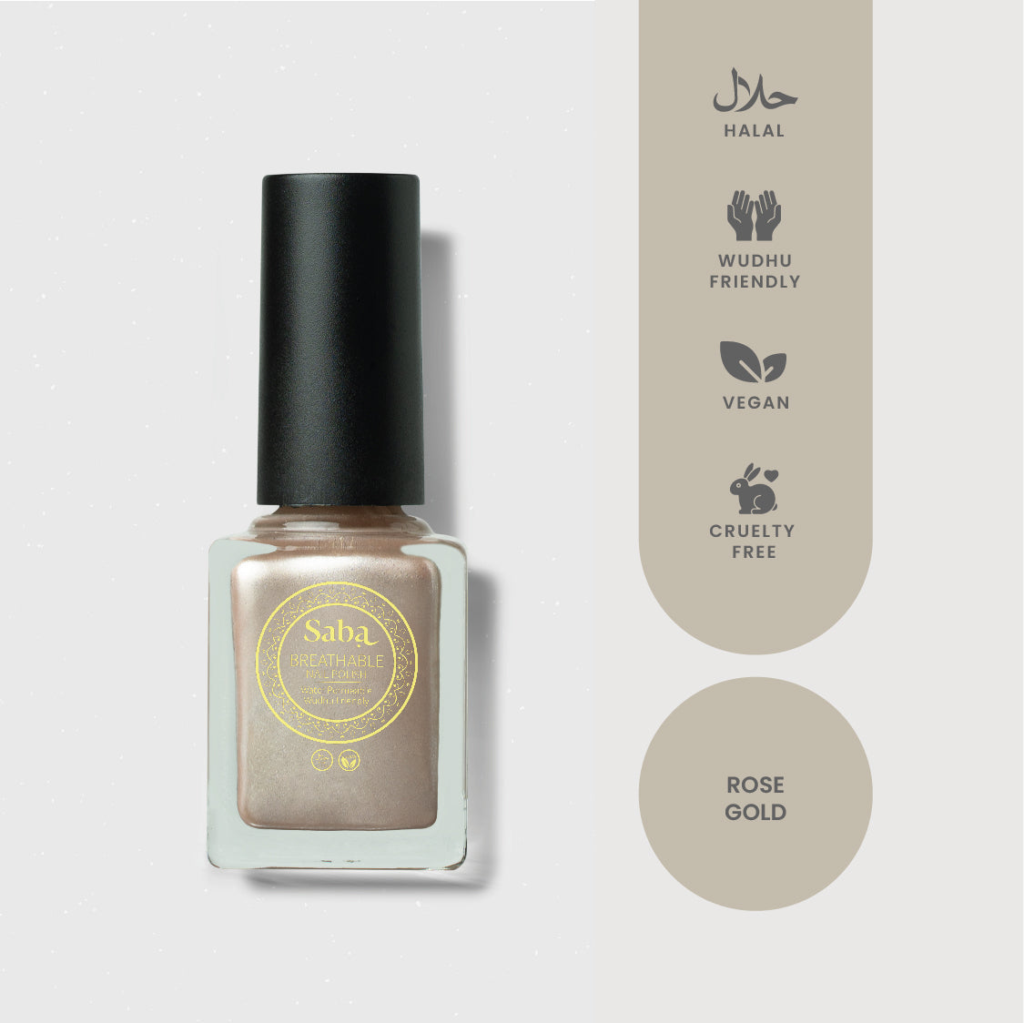 Saba’s breathable Rose Gold Nail Polish