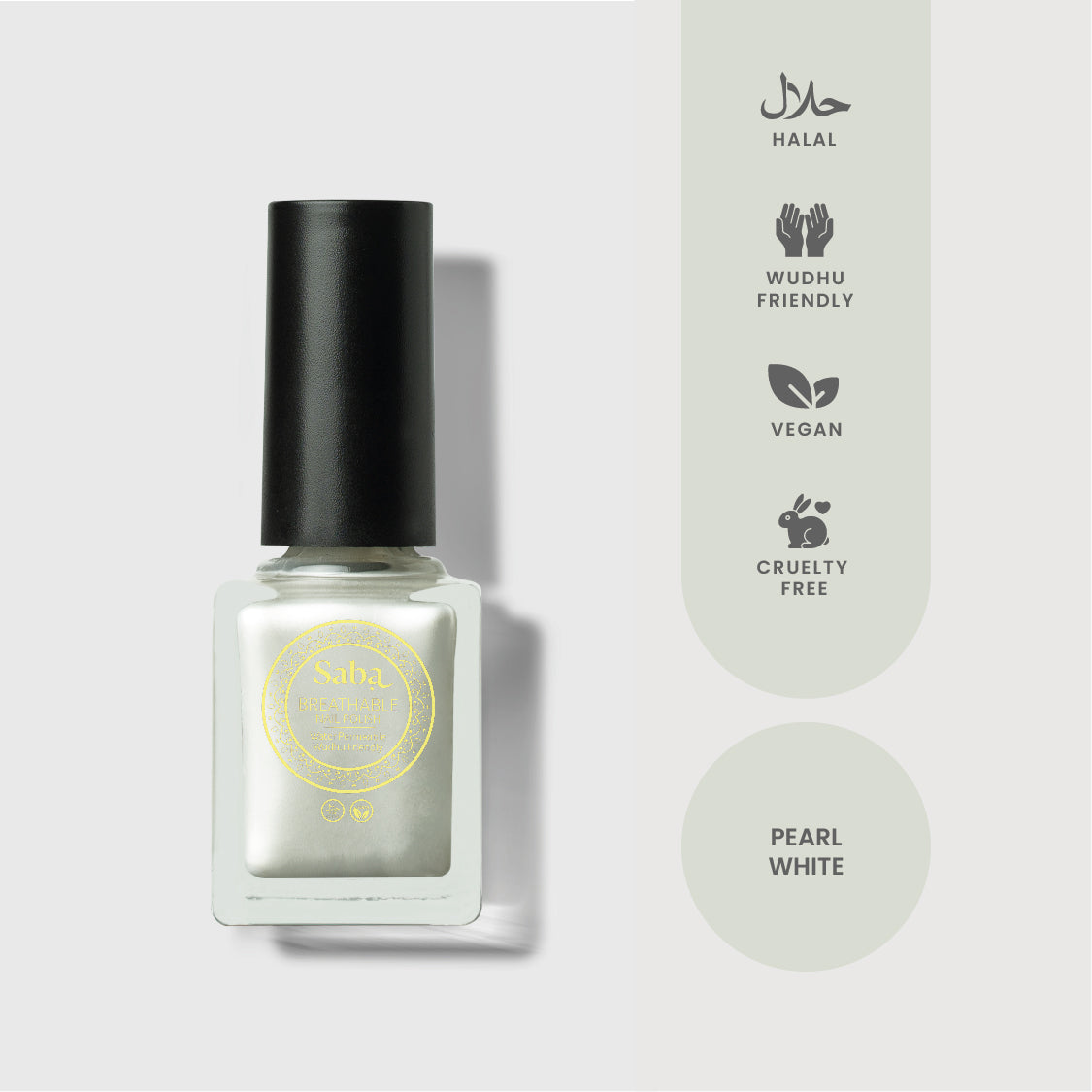 Saba’s breathable Pearl White Nail Polish