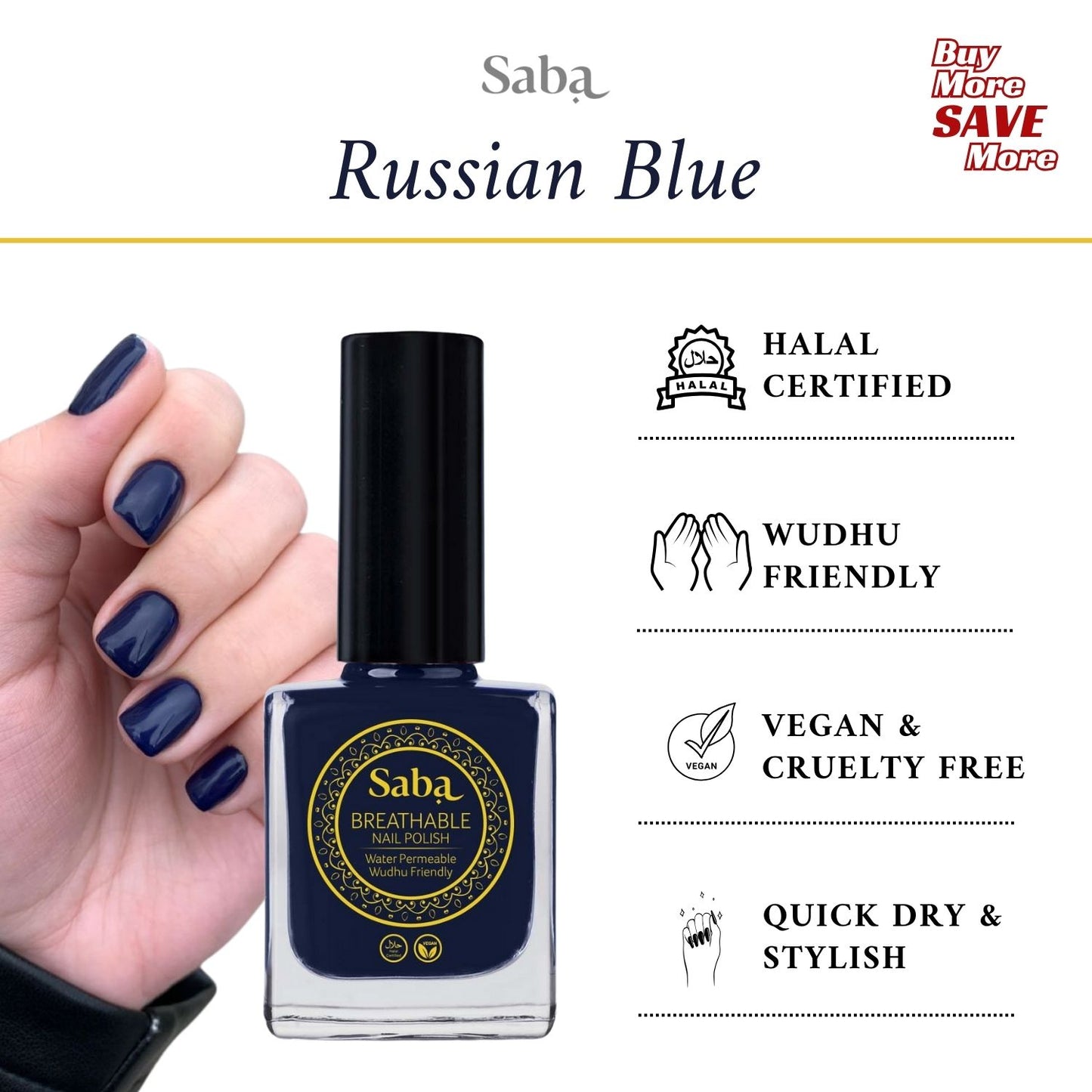 Saba’s breathable Russian Blue Nail Polish
