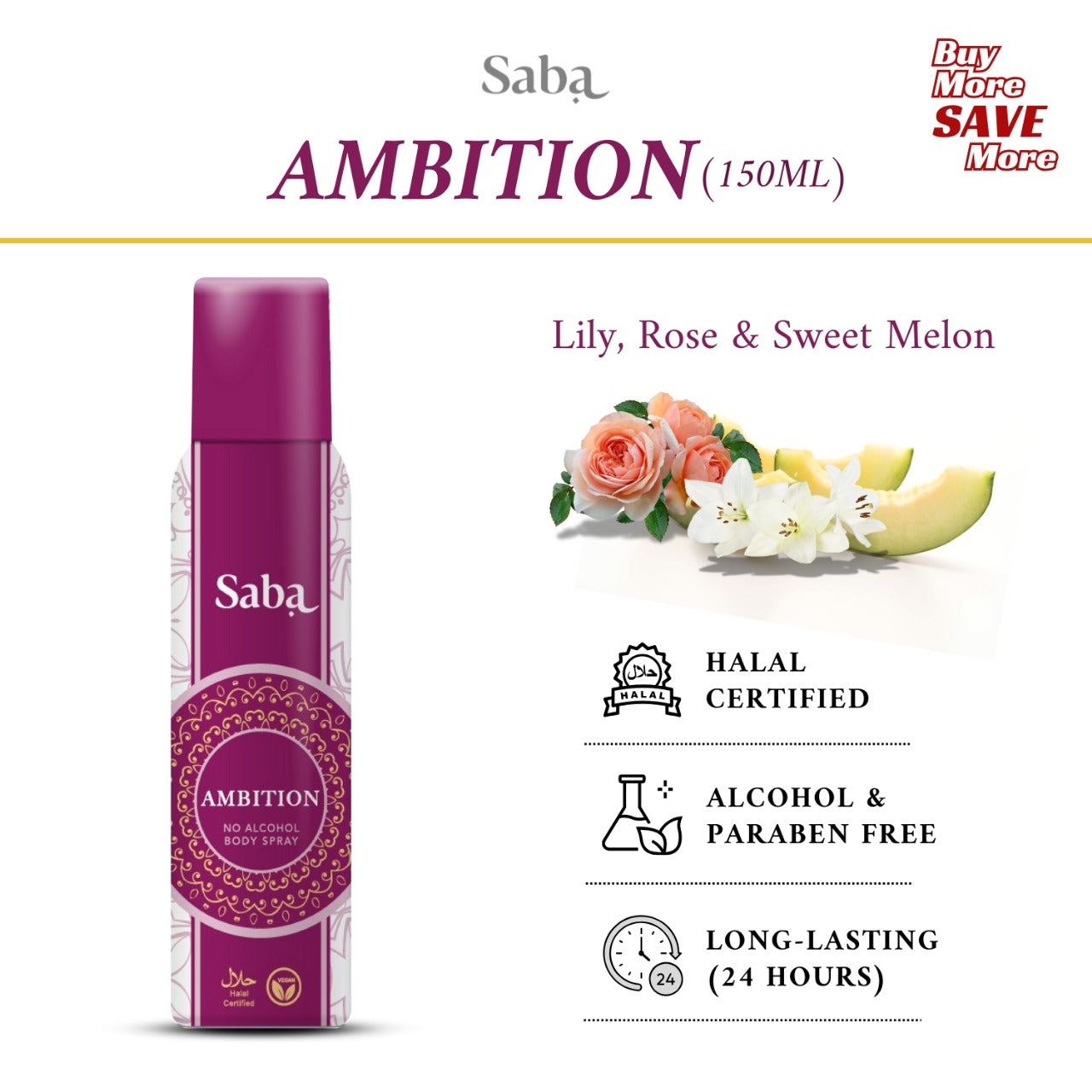Saba Ambition Halal & Vegan Perfumed Body Spray Deodorant