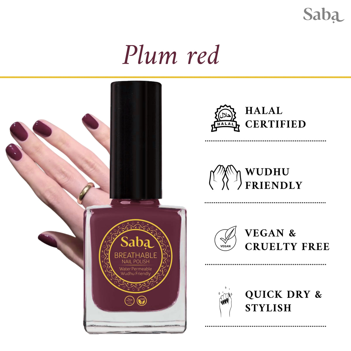 Halal Breathable Nail Polish β Plum Red | Wudhu Friendly | Saba Singapore