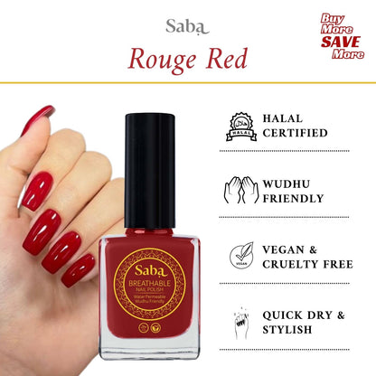 Saba’s breathable Red Rouge Nail Polish