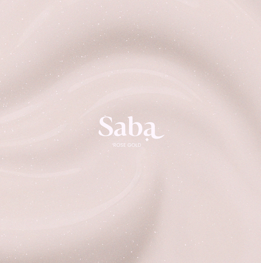 Saba’s breathable Rose Gold nail polish with a glitter finish. Vegan, toxin-free, and designed to keep nails healthy, shiny, and elegant