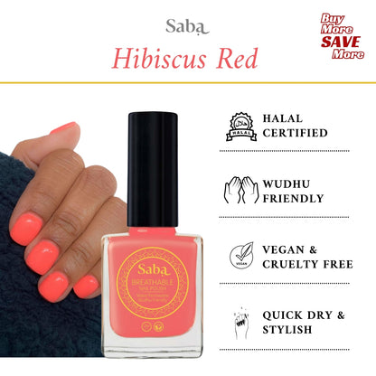 Saba Hibiscus Red is a henna-inspired breathable nail polish. A bold, earthy red that flatters all skin tones. Toxin-free, vegan, and nail-friendly.