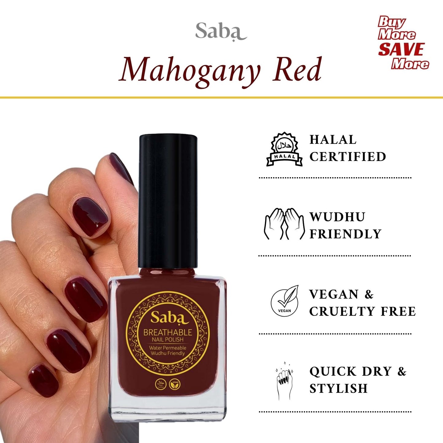 Best-seller! Saba Mahogany Red breathable Nail Polish