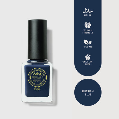 Saba’s breathable Russian Blue Nail Polish