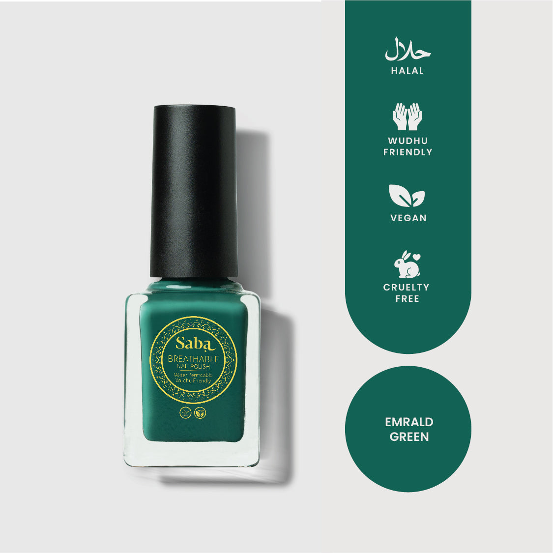 Saba Emerald Green is a bold, breathable nail polish with a jewel-toned finish. Toxin-free, vegan, and designed to turn heads with rich, vibrant color