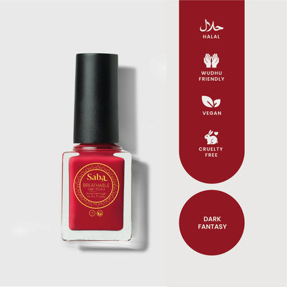 Saba Fantasy Red is a bold ruby-inspired nail polish. Bright, breathable, and toxin-free. Vegan, long-lasting, and stunning on all skin tones.