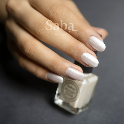 Saba’s breathable Pearl White Nail Polish