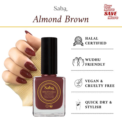 Halal Breathable Nail Polish – Almond Brown | Wudhu Friendly | Saba
