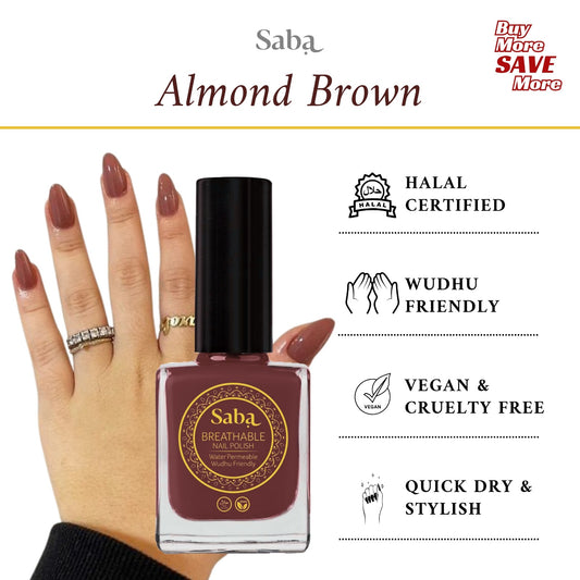 Halal Breathable Nail Polish – Almond Brown | Wudhu Friendly | Saba