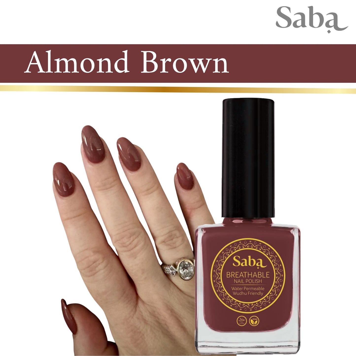 Halal Breathable Nail Polish – Almond Brown | Wudhu Friendly | Saba