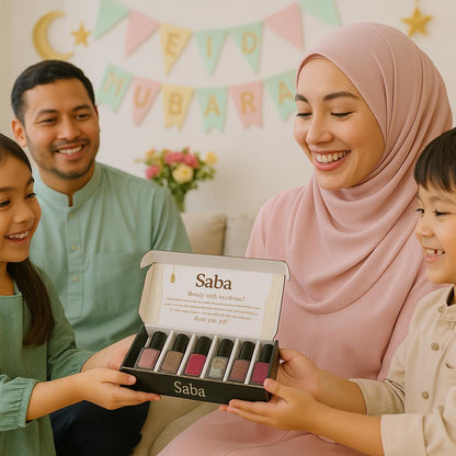 Saba Nail Polish Gift Box –A luxe gift box featuring 6 breathable, vegan nail polishes by Saba. Toxin-free, elegant, and perfect for gifting or self-care