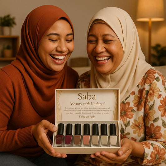 Saba Nail Polish Gift Box –A luxe gift box featuring 6 breathable, vegan nail polishes by Saba. Toxin-free, elegant, and perfect for gifting or self-care