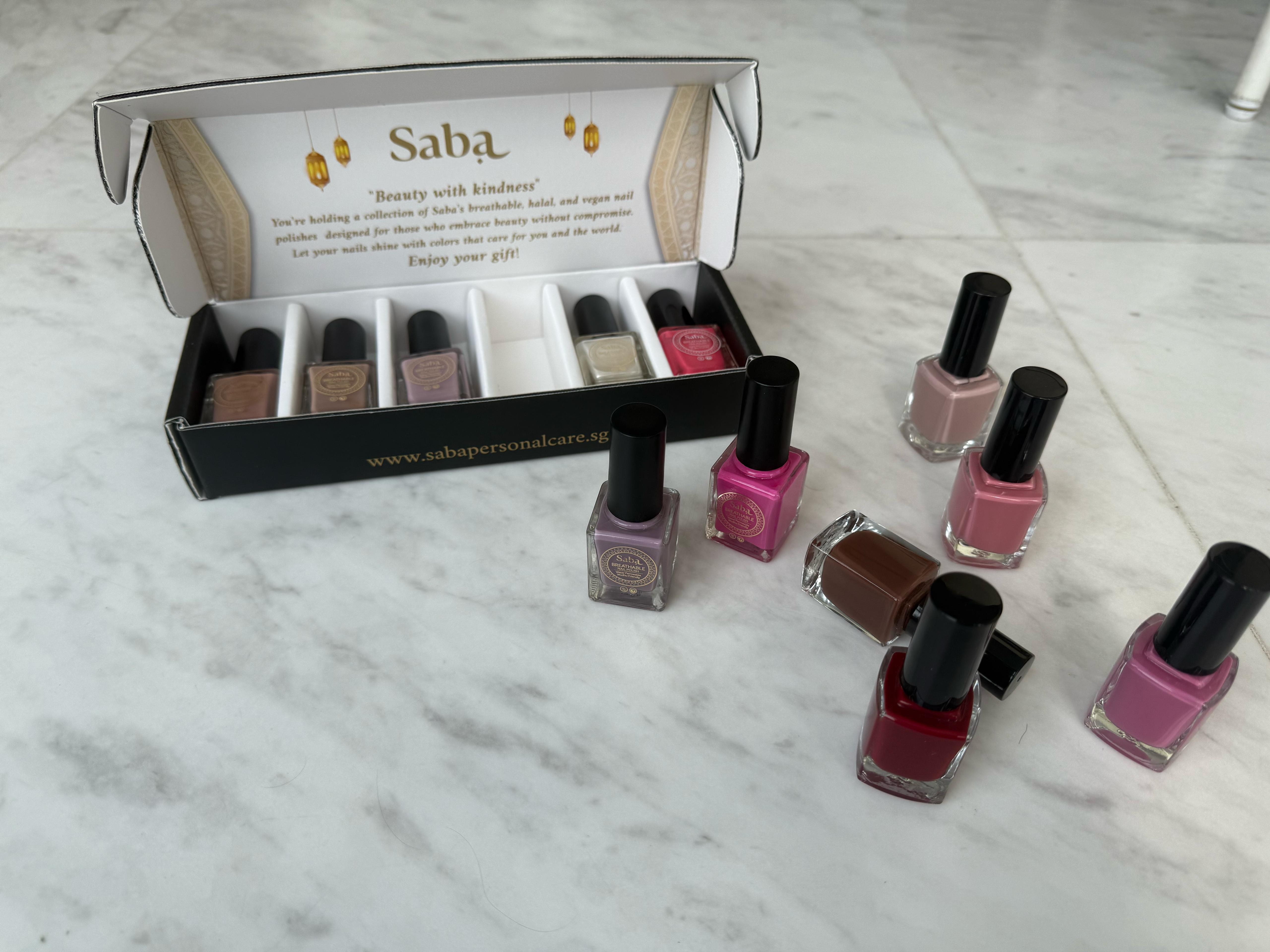 Saba Nail Polish Gift Box – Exclusive 6-Piece Breathable Nail Polish Set