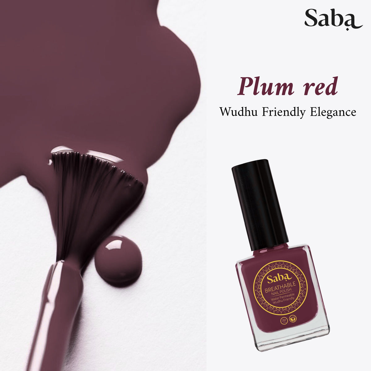 Halal Breathable Nail Polish – Plum Red | Wudhu Friendly | Saba Singapore