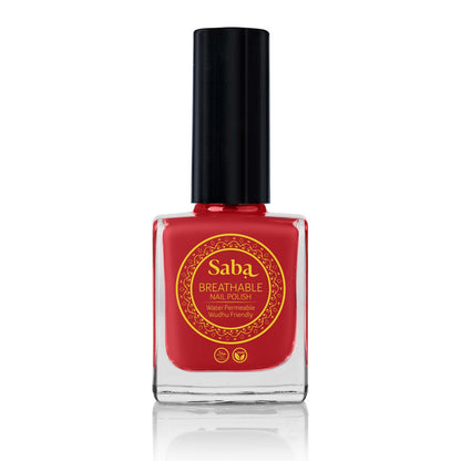 Saba Fantasy Red is a bold ruby-inspired nail polish. Bright, breathable, and toxin-free. Vegan, long-lasting, and stunning on all skin tones.