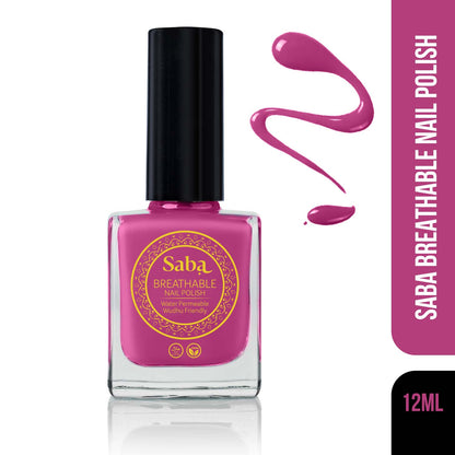 Saba Mulberry Pink is a sheer, breathable nail polish that enhances your natural nails with a soft pink glow. Vegan, toxin-free, and beautifully lightweight