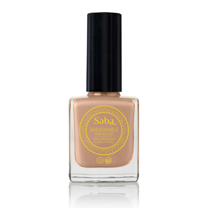 Saba Peach Play is a breathable nude peach nail polish that flatters all skin tones. Toxin-free, vegan, and designed to keep nails healthy and beautiful