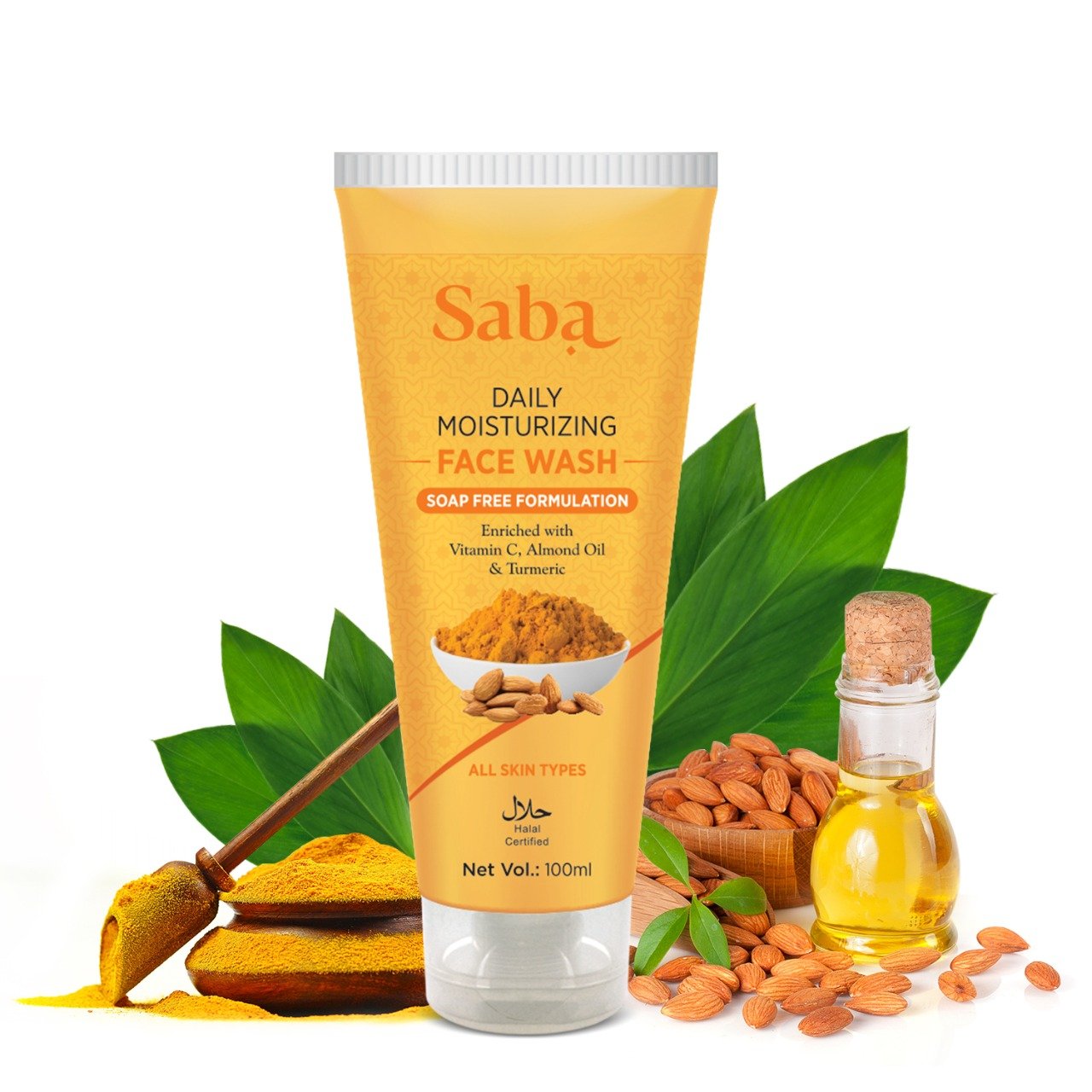 Saba Daily Moisturizing Turmeric and Almond Soap Free Facewash - Pack of 2 units